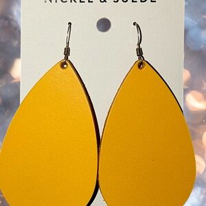 Nickel & Suede Mustard Yellow Teardrop Earrings